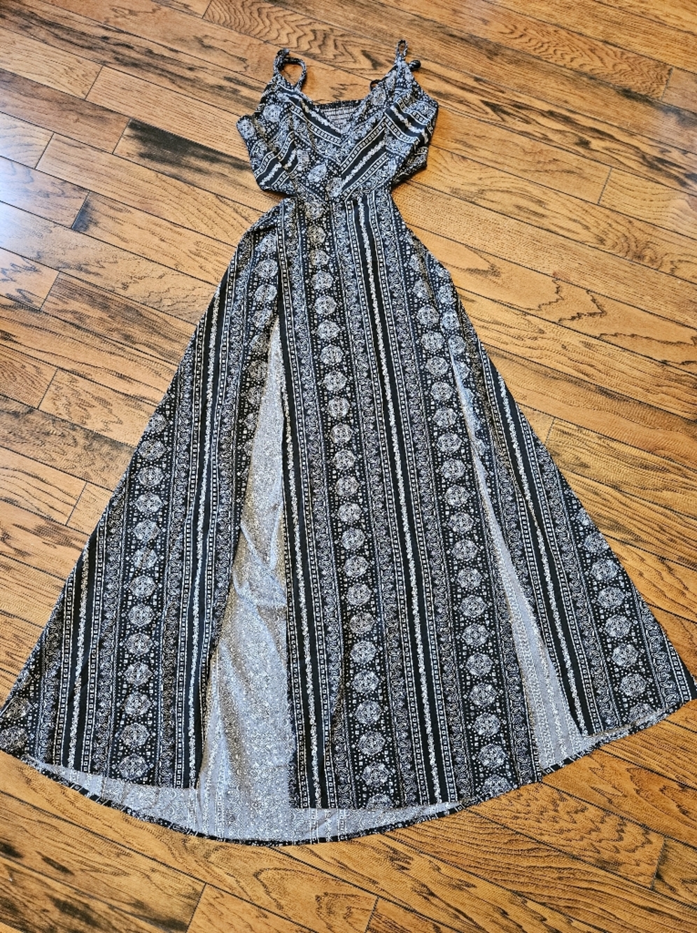 Boho Black & White Cutout Maxi Dress